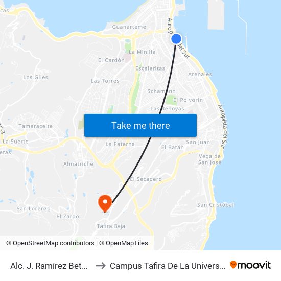 Alc. J. Ramírez Bethencourt (Parque Romano) to Campus Tafira De La Universidad De Las Palmas De Gran Canaria map