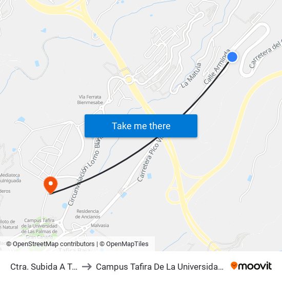 Ctra. Subida A Tafira (La Favorita) to Campus Tafira De La Universidad De Las Palmas De Gran Canaria map