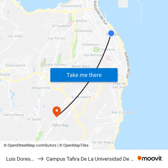 Luis Doreste Silva, 22 to Campus Tafira De La Universidad De Las Palmas De Gran Canaria map