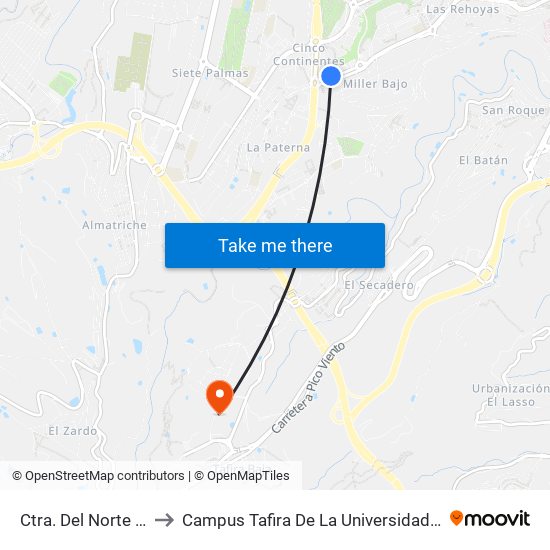 Ctra. Del Norte (C.C. La Ballena) to Campus Tafira De La Universidad De Las Palmas De Gran Canaria map