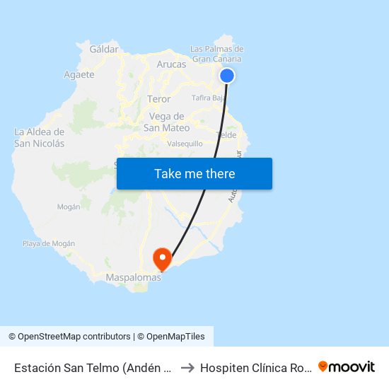 Estación San Telmo (Andén 29) to Hospiten Clínica Roca map