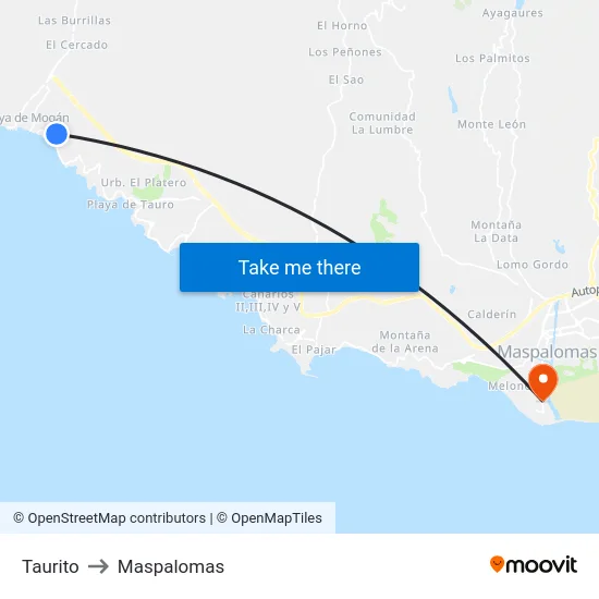 Taurito to Maspalomas map