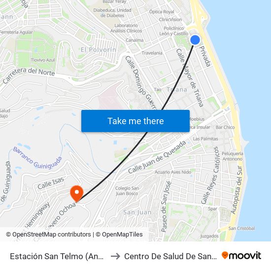 Estación San Telmo (Andén 24) to Centro De Salud De San Roque map
