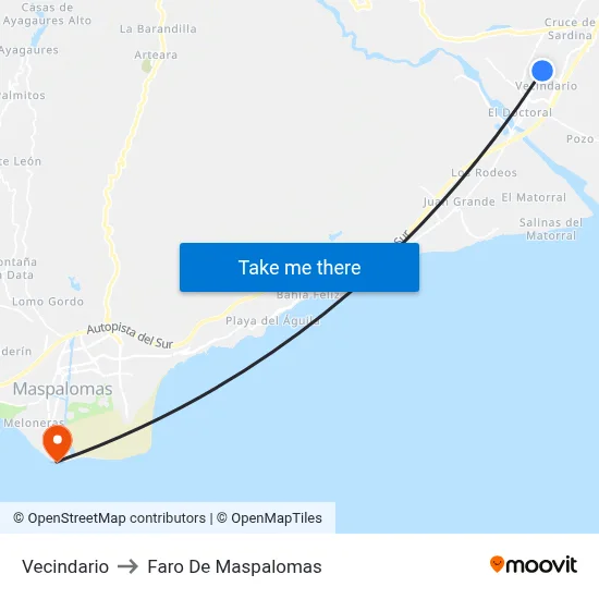 Vecindario to Faro De Maspalomas map