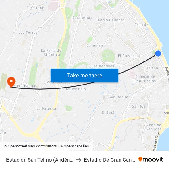 Estación San Telmo (Andén 29) to Estadio De Gran Canaria map