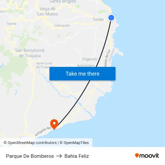 Parque De Bomberos to Bahia Feliz map