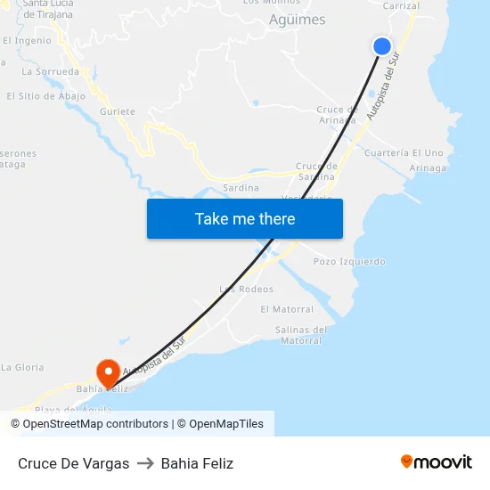 Cruce De Vargas to Bahia Feliz map