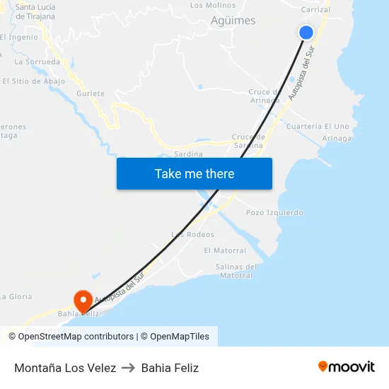Montaña Los Velez to Bahia Feliz map
