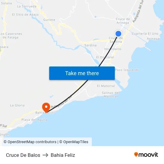 Cruce De Balos to Bahia Feliz map