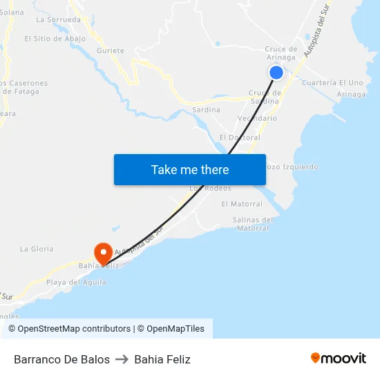 Barranco De Balos to Bahia Feliz map