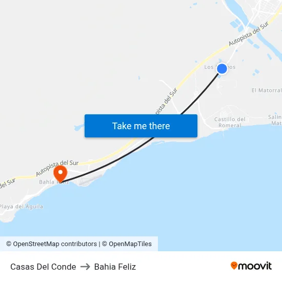 Casas Del Conde to Bahia Feliz map