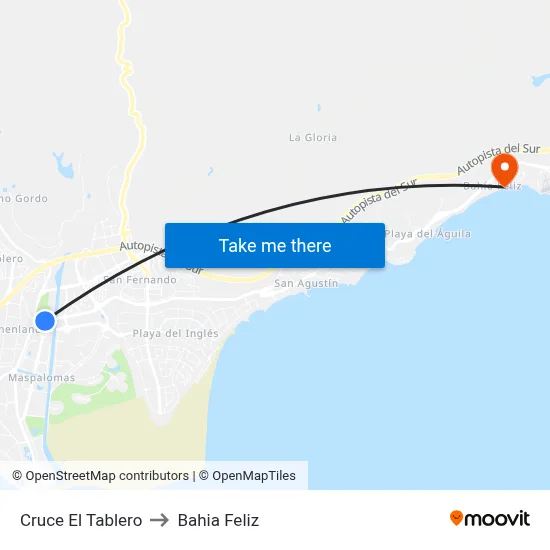 Cruce El Tablero to Bahia Feliz map