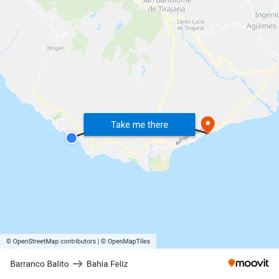Barranco Balito to Bahia Feliz map
