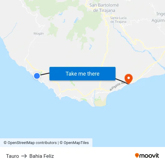 Tauro to Bahia Feliz map