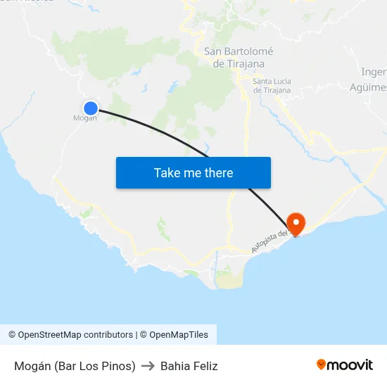 Mogán (Bar Los Pinos) to Bahia Feliz map