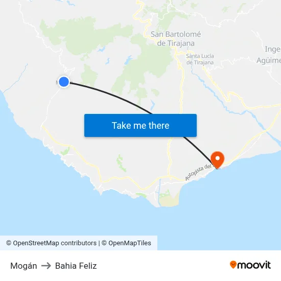 Mogán to Bahia Feliz map