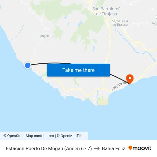 Estacion Puerto De Mogan (Anden 6 - 7) to Bahia Feliz map