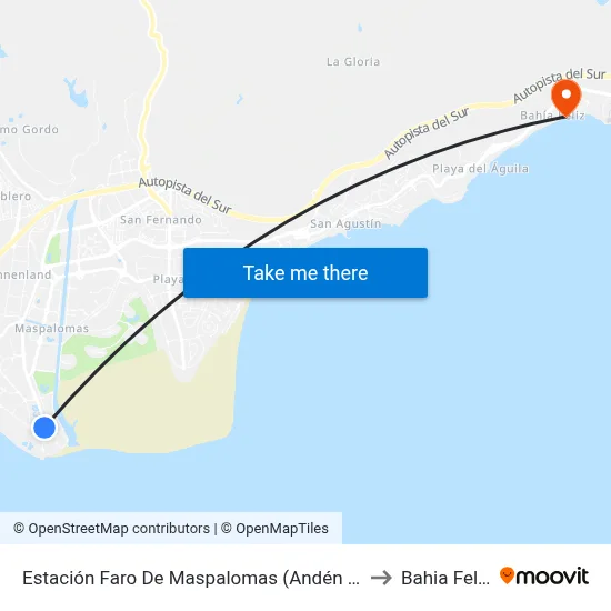 Estación Faro De Maspalomas (Andén 2) to Bahia Feliz map