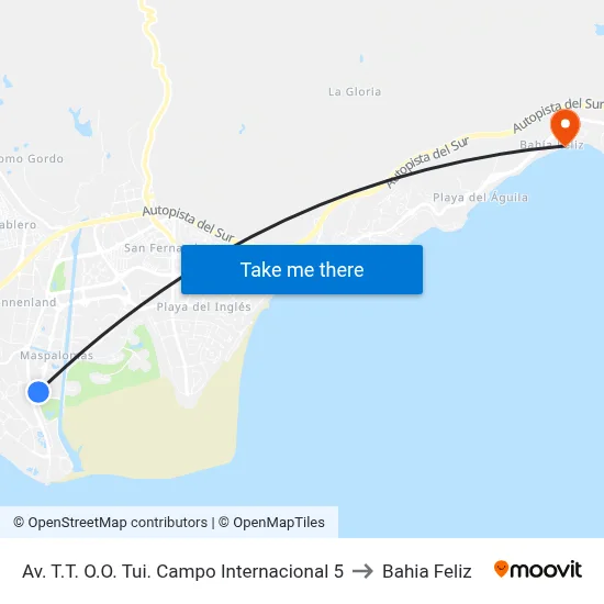 Av. T.T. O.O. Tui. Campo Internacional 5 to Bahia Feliz map