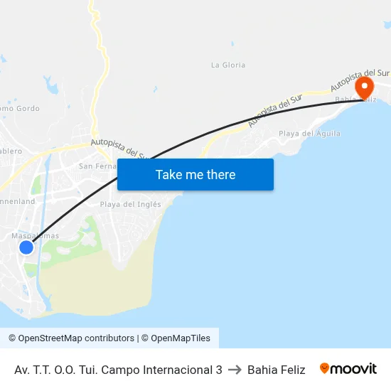 Av. T.T. O.O. Tui. Campo Internacional 3 to Bahia Feliz map