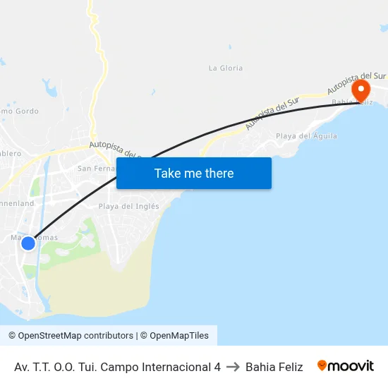 Av. T.T. O.O. Tui. Campo Internacional 4 to Bahia Feliz map