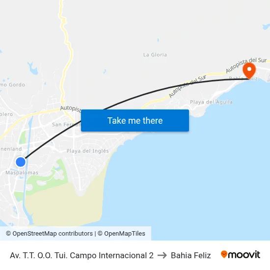 Av. T.T. O.O. Tui. Campo Internacional 2 to Bahia Feliz map