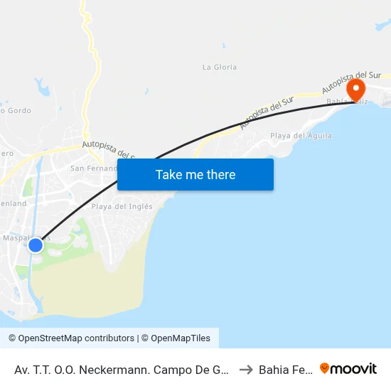 Av. T.T. O.O. Neckermann. Campo De Golf 5 to Bahia Feliz map