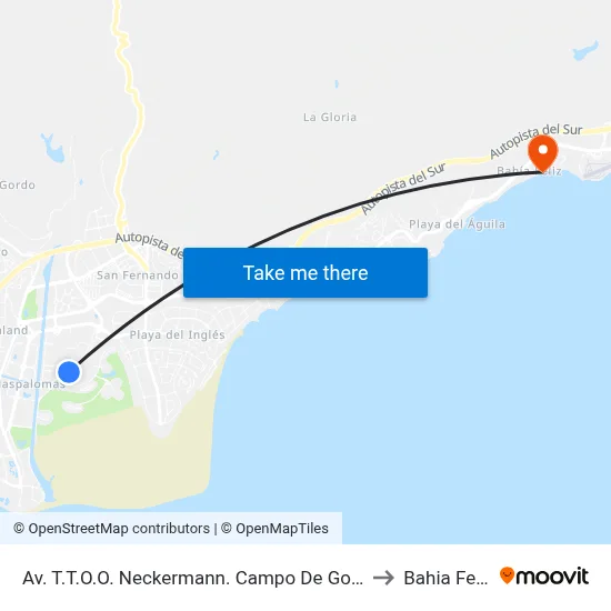 Av. T.T.O.O. Neckermann. Campo De Golf 4 to Bahia Feliz map