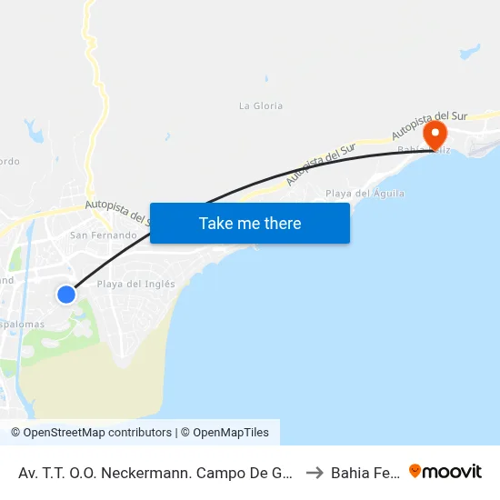 Av. T.T. O.O. Neckermann. Campo De Golf 2 to Bahia Feliz map