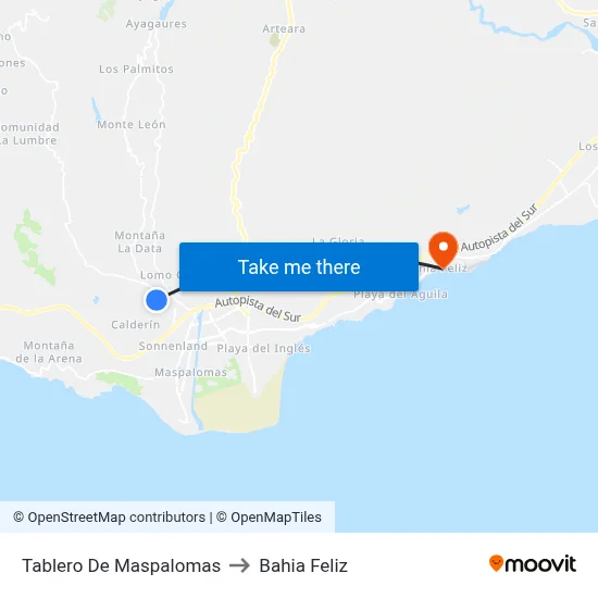 Tablero De Maspalomas to Bahia Feliz map