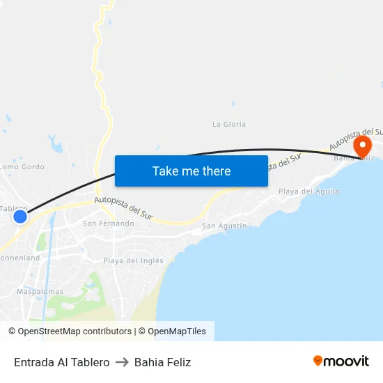 Entrada Al Tablero to Bahia Feliz map