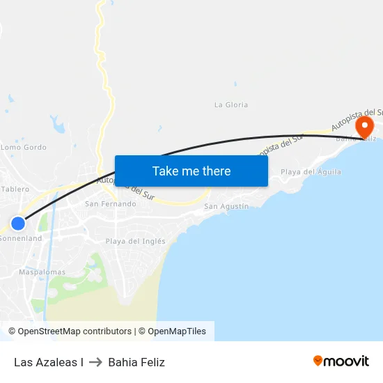 Las Azaleas I to Bahia Feliz map