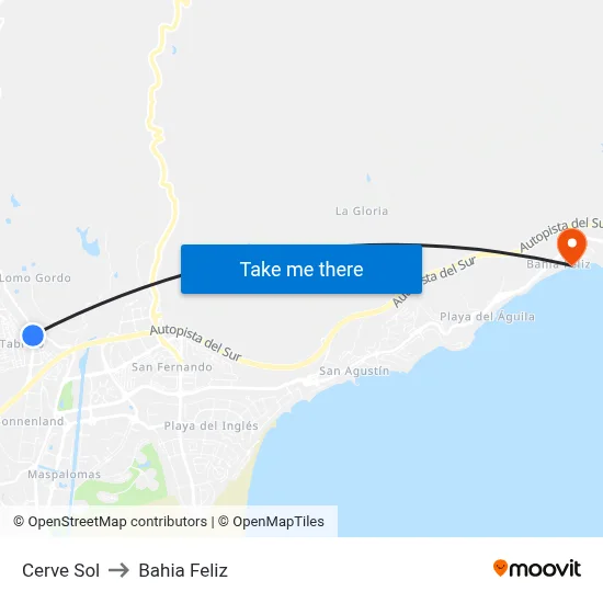Cerve Sol to Bahia Feliz map