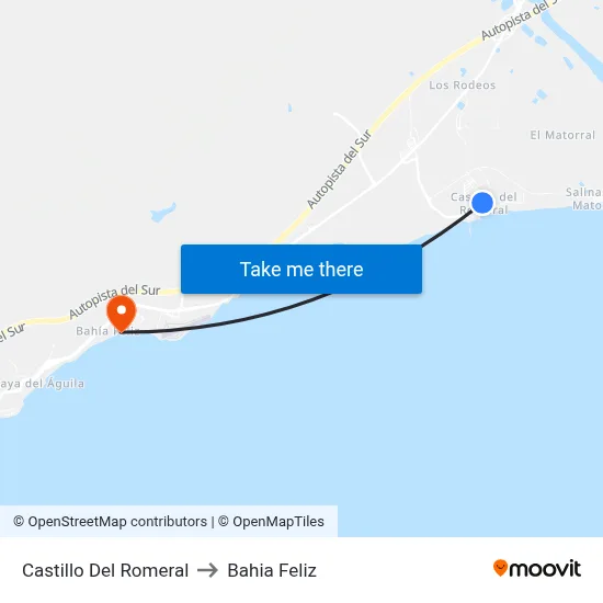 Castillo Del Romeral to Bahia Feliz map