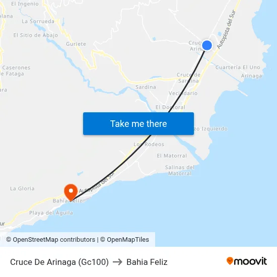 Cruce De Arinaga (Gc100) to Bahia Feliz map
