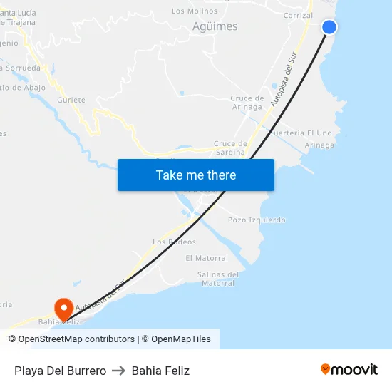 Playa Del Burrero to Bahia Feliz map
