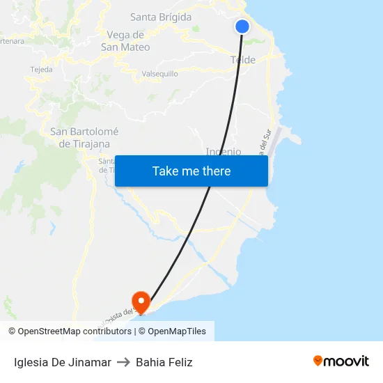 Iglesia De Jinamar to Bahia Feliz map