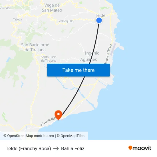 Telde (Franchy Roca) to Bahia Feliz map