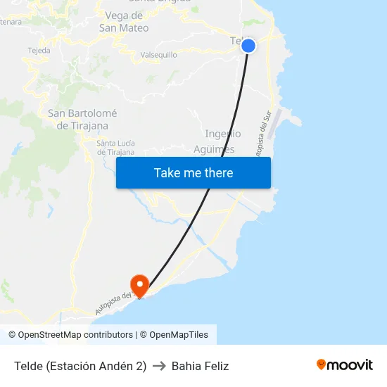 Telde (Estación Andén 2) to Bahia Feliz map