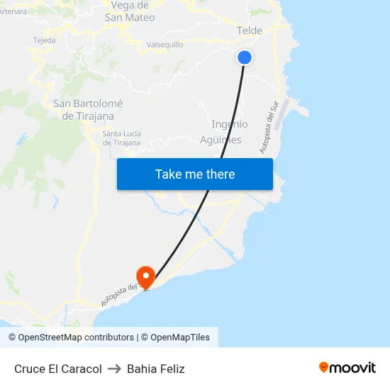 Cruce El Caracol to Bahia Feliz map