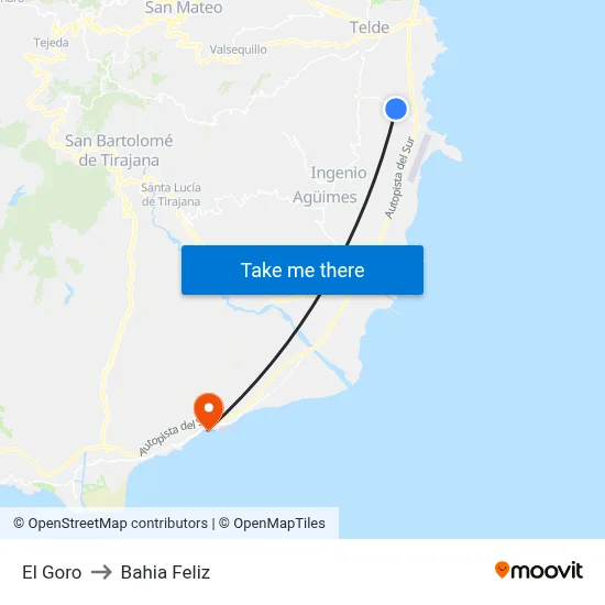 El Goro to Bahia Feliz map