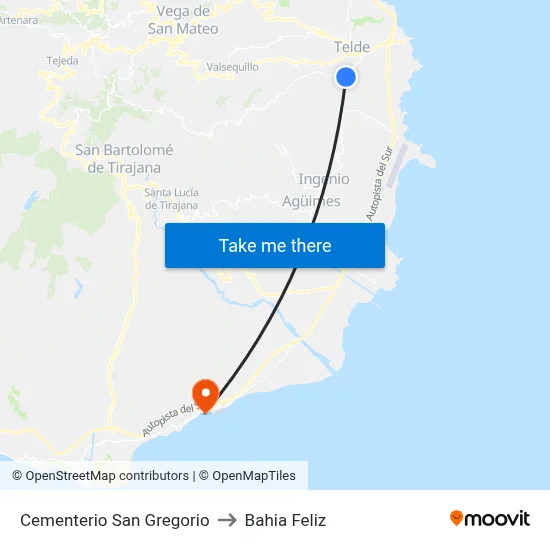 Cementerio San Gregorio to Bahia Feliz map