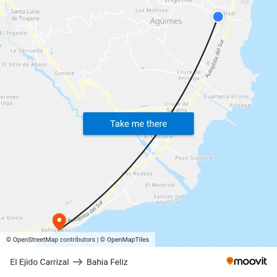 El Ejido Carrizal to Bahia Feliz map