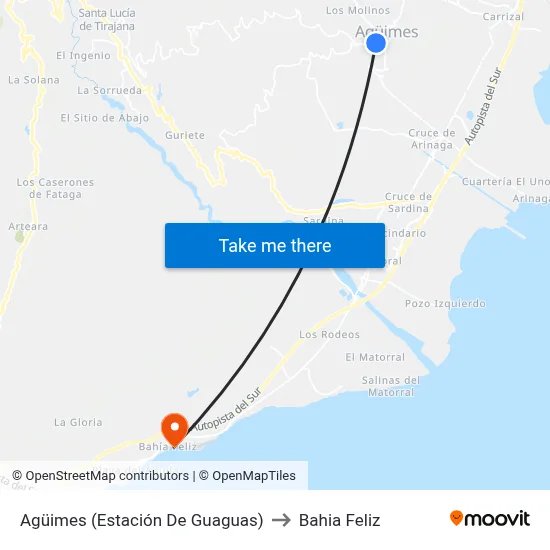 Agüimes (Estación De Guaguas) to Bahia Feliz map