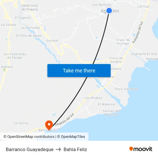 Barranco Guayadeque to Bahia Feliz map