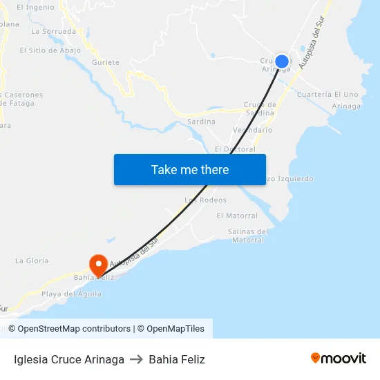 Iglesia Cruce Arinaga to Bahia Feliz map