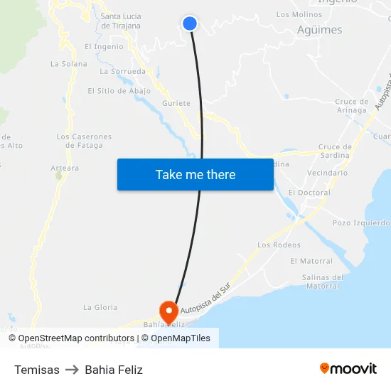 Temisas to Bahia Feliz map