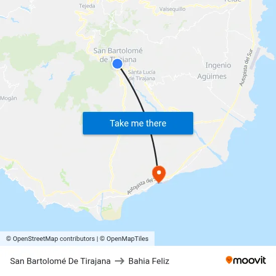 San Bartolomé De Tirajana to Bahia Feliz map