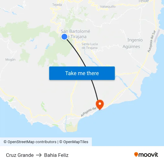 Cruz Grande to Bahia Feliz map