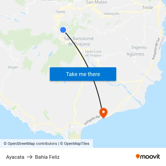 Ayacata to Bahia Feliz map